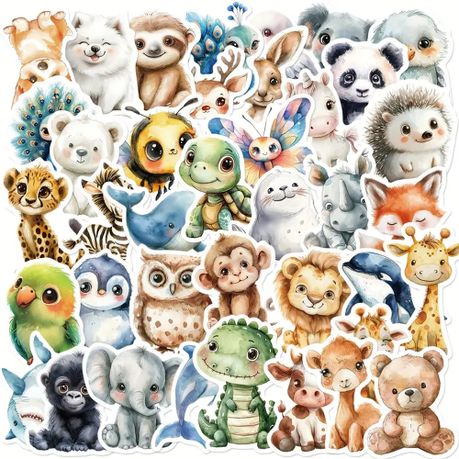 Kabukis 50pc Cartoon Animal Vinyl Stickers for Laptop, Mobile Phone, Tablet