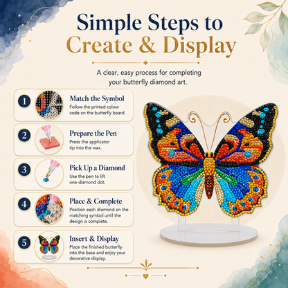 Kabukis DIY Diamond Dot Art Kit - Vibrant Butterfly Orange Decor Ornament