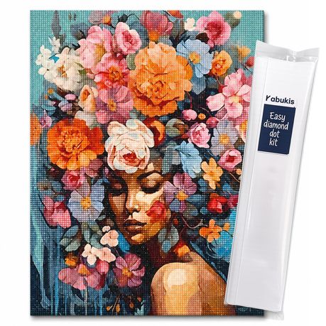 Kabukis 5D DIY Diamond Painting Floral Portrait 40x60cm - Breathtaking Kit