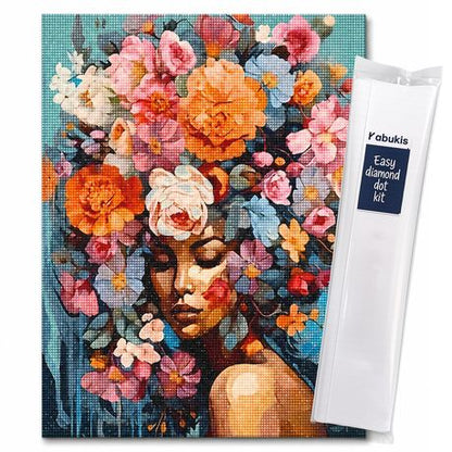 Kabukis 5D DIY Diamond Painting Floral Portrait 40x60cm - Breathtaking Kit