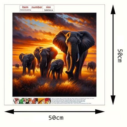 DIY Diamond Dot Art Painting Set - African Elephant Sunset Scene