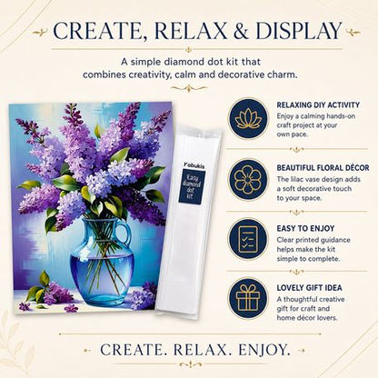 Kabukis 5D Diamond Dot Painting Vase Flower - Lilac Full Drill Kit 40x30cm