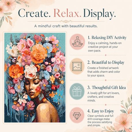 Kabukis 5D DIY Diamond Painting Floral Portrait 40x60cm - Breathtaking Kit