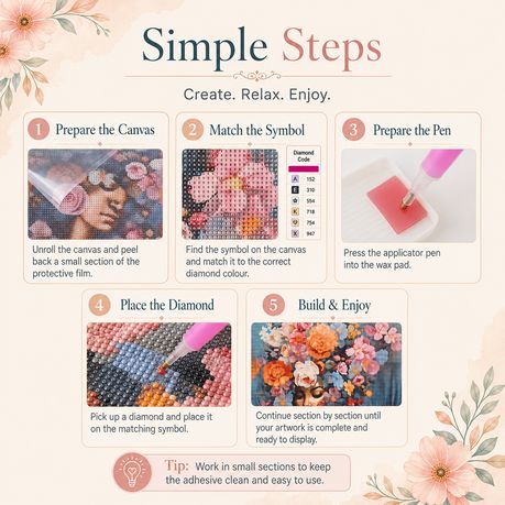 Kabukis 5D DIY Diamond Painting Floral Portrait 40x60cm - Breathtaking Kit