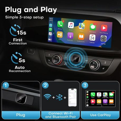 2-in-1 Wireless CarPlay & Android Auto Adapter,Fast Auto-Connect, No Delay