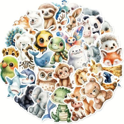 Kabukis 50pc Cartoon Animal Vinyl Stickers for Laptop, Mobile Phone, Tablet