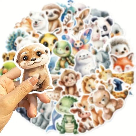 Kabukis 50pc Cartoon Animal Vinyl Stickers for Laptop, Mobile Phone, Tablet