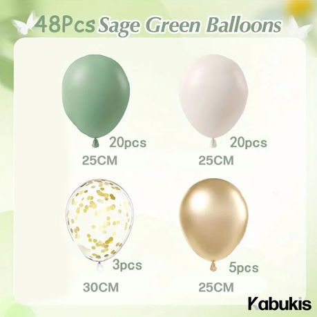 Kabukis 48 Pcs Sage Green, Golden & White Balloon Arch Kit - Easy Assembly