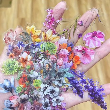 50pcs Transparent Floral Stickers PET Material, Self-Adhesive