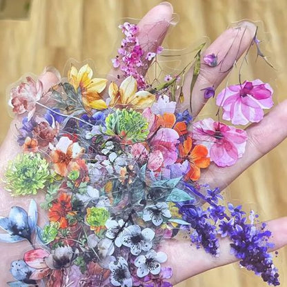 50pcs Transparent Floral Stickers PET Material, Self-Adhesive