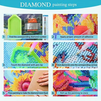 DIY Diamond Dot Art Painting Set - African Elephant Sunset Scene