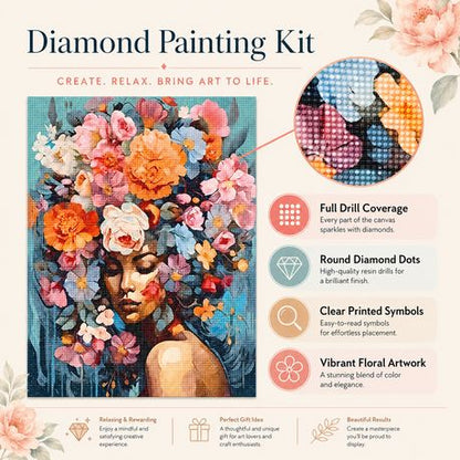 Kabukis 5D DIY Diamond Painting Floral Portrait 40x60cm - Breathtaking Kit